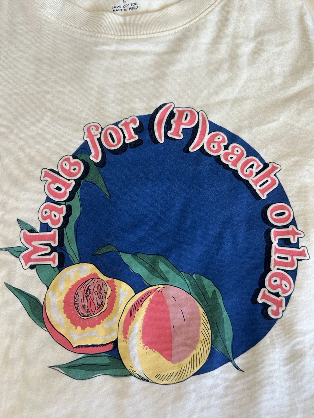 Tory Burch Cream/Yellow Short-Sleeve Tee with Peach Graphic Large